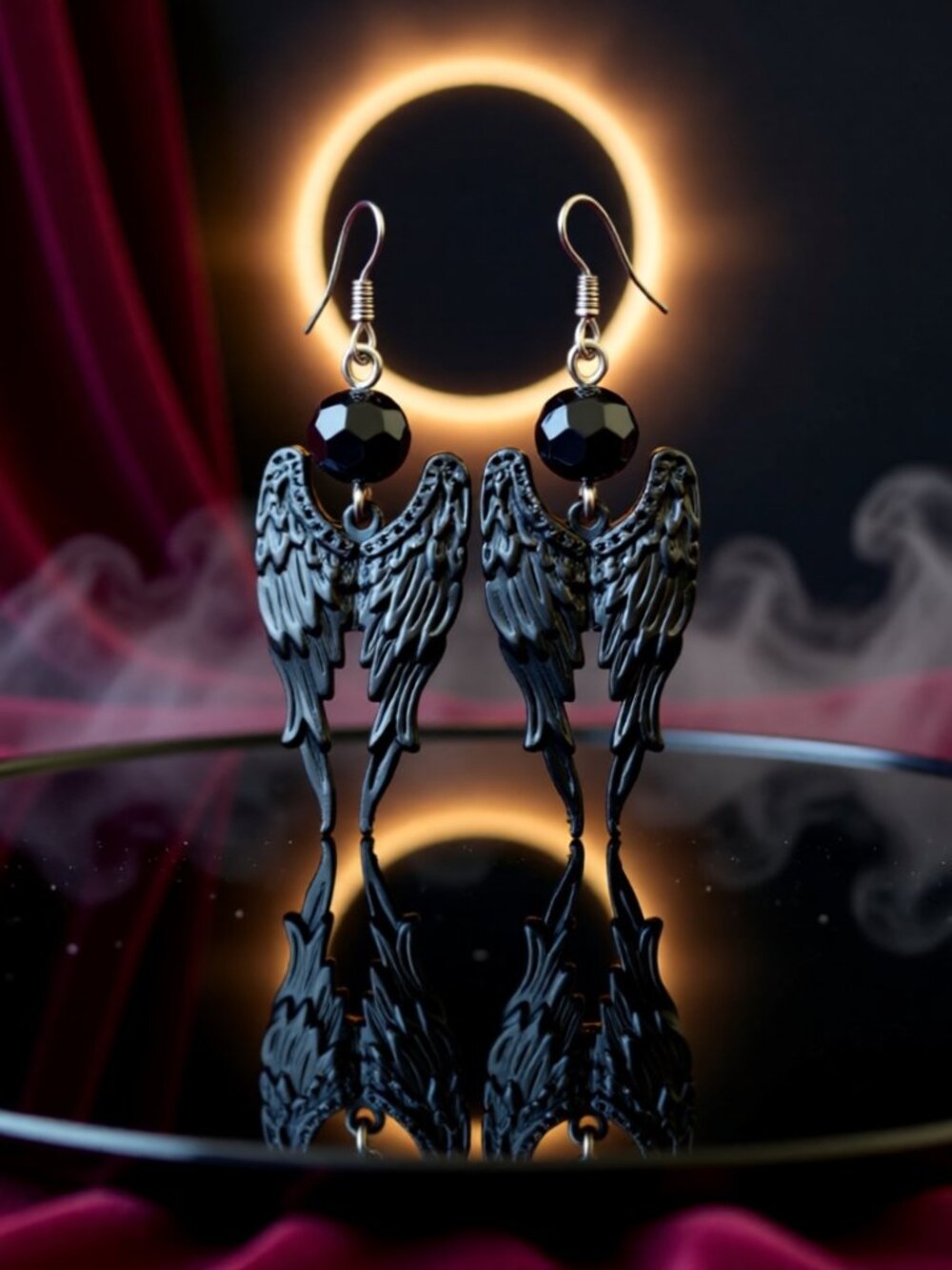 Shadow & Feather: Huge Black Angel Wing Dangle Earrings! Goth Dark Romance Wings